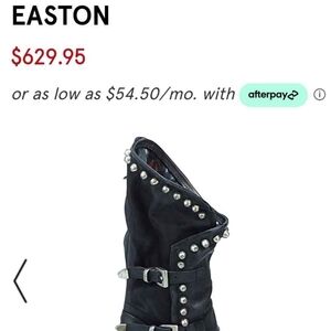 A.S.98 Black Studded Buckle Mid-Calf Boot